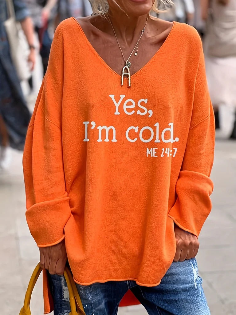 Women's oversized soft knit sweater V-neck drop shoulder relaxed fit casual everyday essential