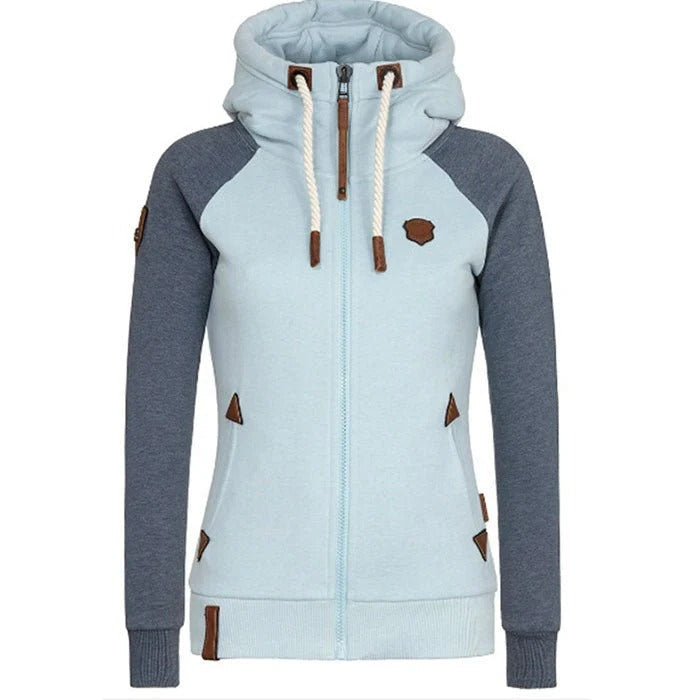 Women's zip-up hoodie tailored fit knit texture ribbed edges casual chic everyday layer