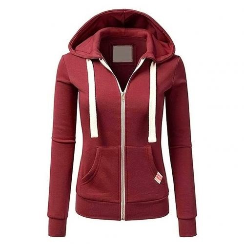 Women's slim fit hoodie soft cotton blend full zip kangaroo pocket everyday casual style