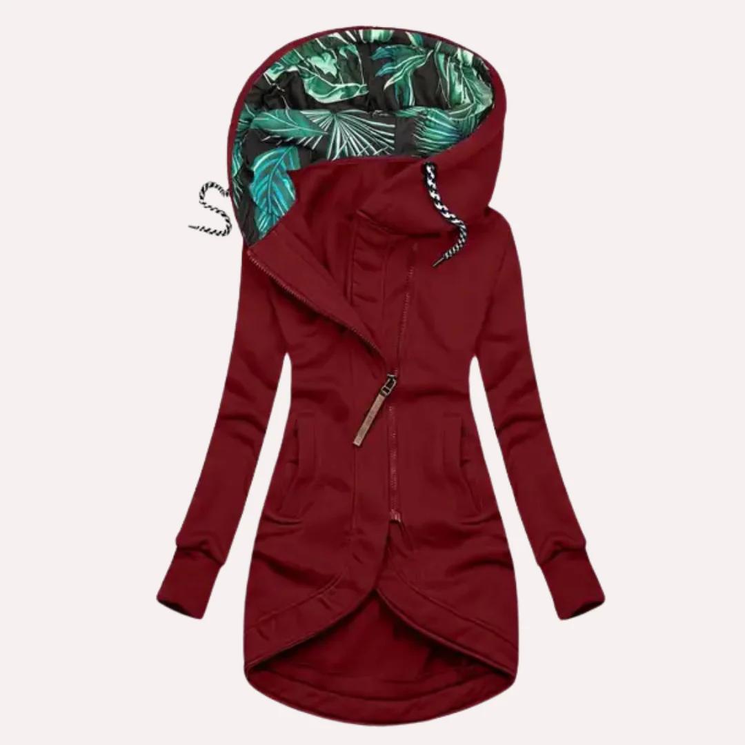 Women's slim fit hooded fleece jacket with asymmetrical zip and printed lining by Nordisk-Flair