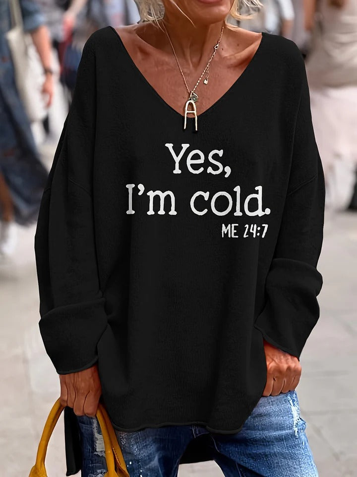 Women's oversized soft knit sweater V-neck drop shoulder relaxed fit casual everyday essential