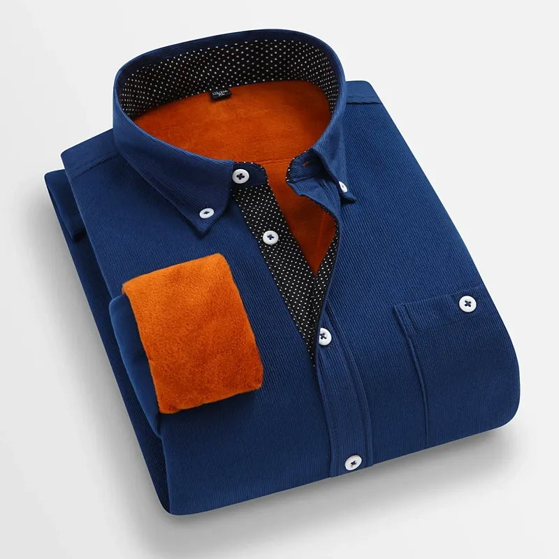 Men's mustard corduroy long sleeve shirt regular fit pointed collar smart casual texture