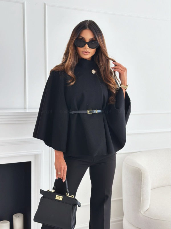 Women's belted cape jacket in elegant cut with waist-defining belt for formal and everyday chic looks