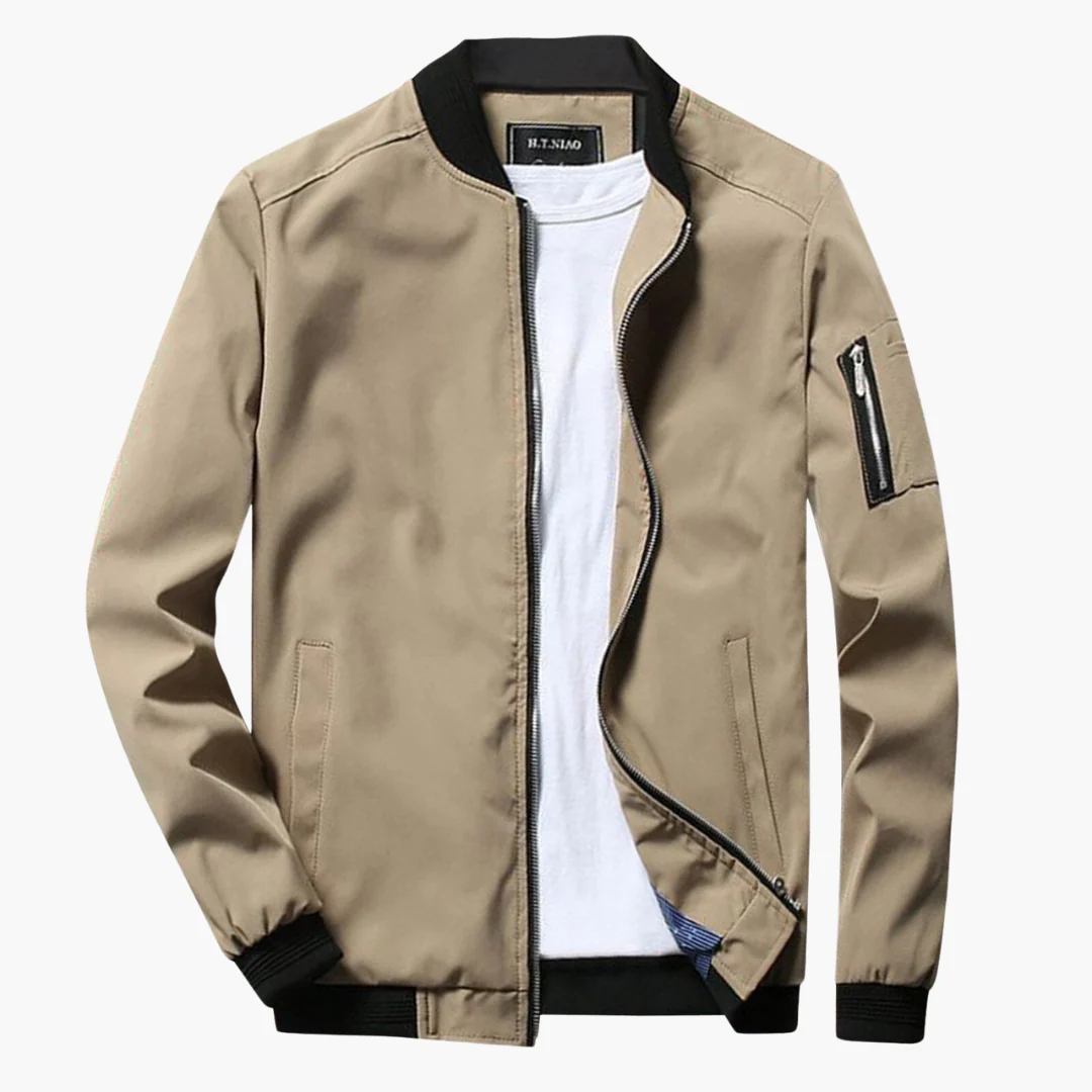 Men's regular fit bomber jacket breathable fabric with zippered sleeve pocket for everyday style