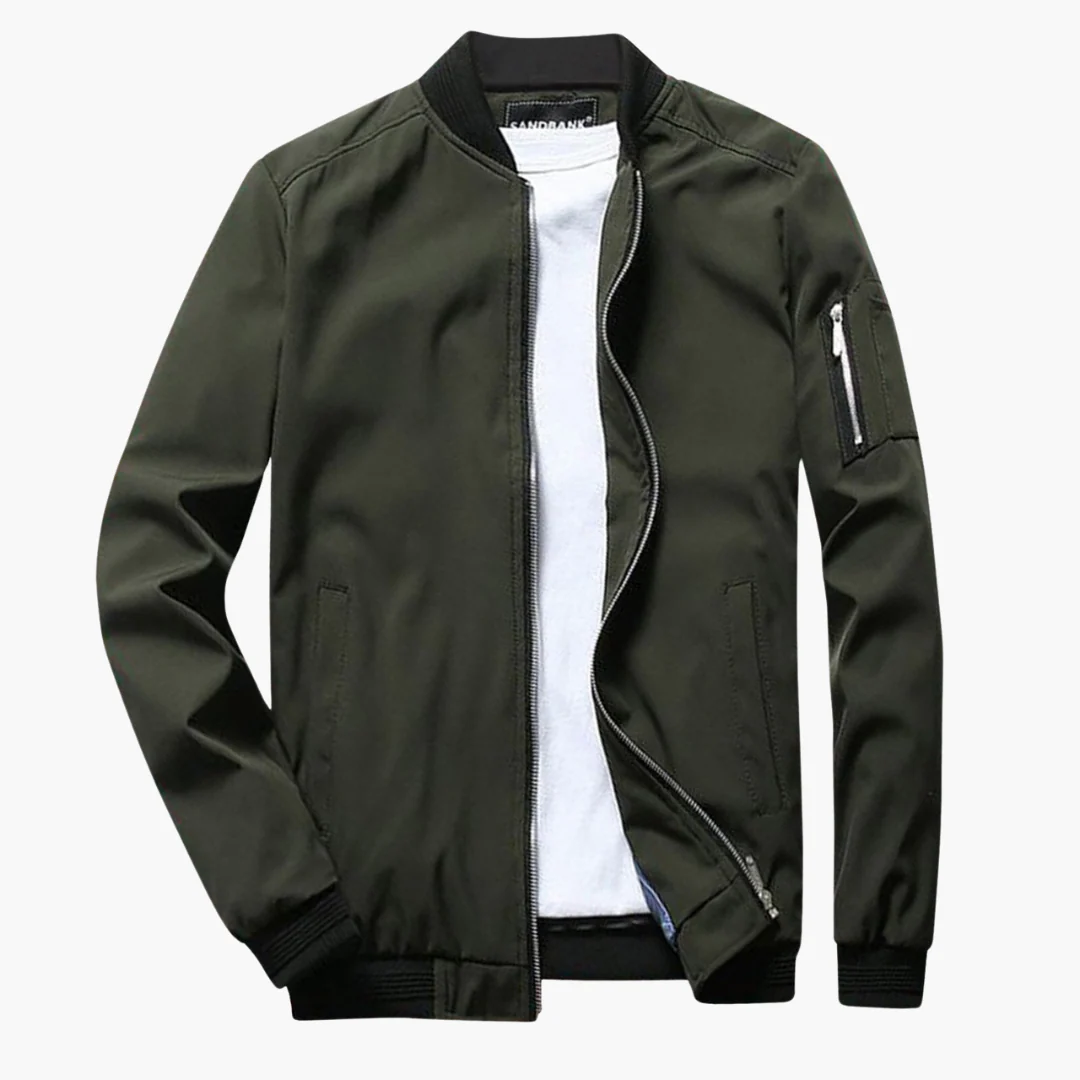 Men's regular fit bomber jacket breathable fabric with zippered sleeve pocket for everyday style