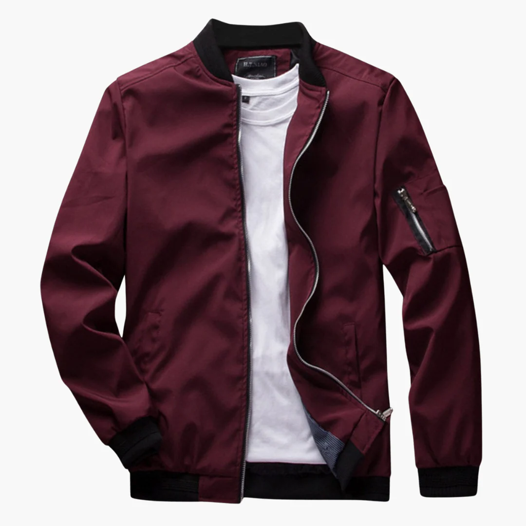 Men's regular fit bomber jacket breathable fabric with zippered sleeve pocket for everyday style