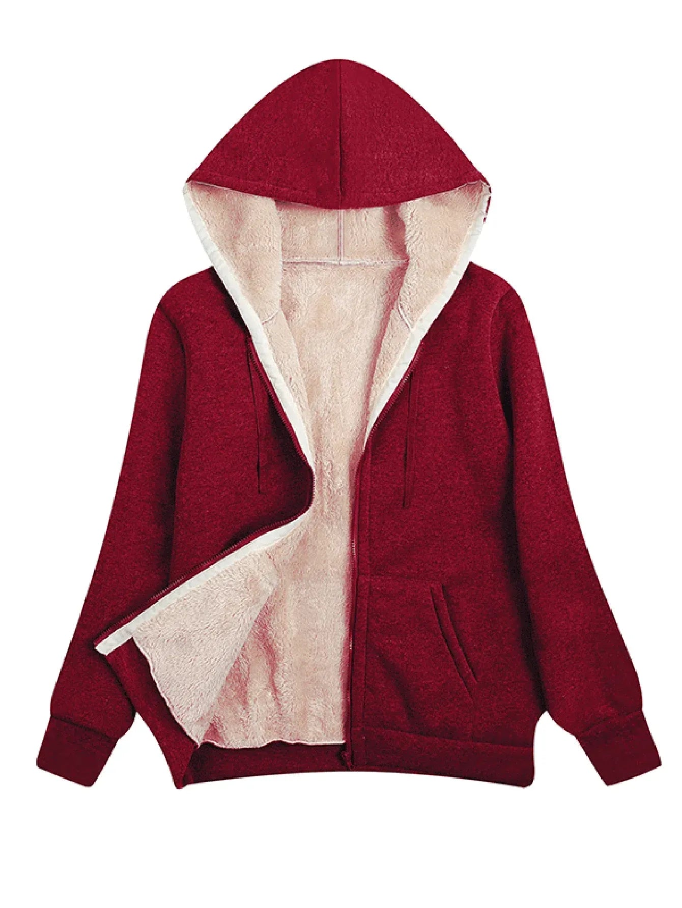 Women's relaxed-fit fleece hoodie jacket with soft interior lining and secure zipper closure