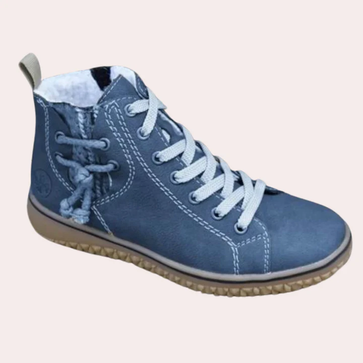 Women's black PU leather lace-up ankle boots with treaded sole, sleek fit for all-day comfort