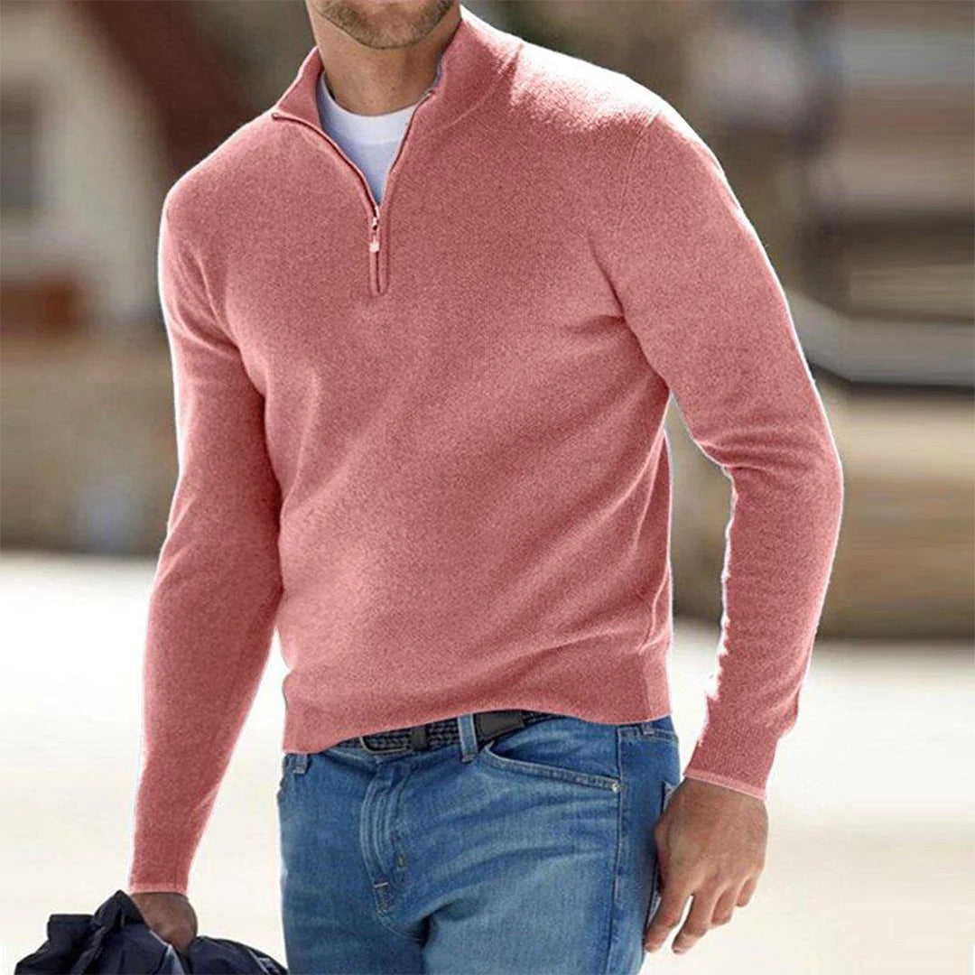 Men's slim fit zip-up sweater high collar breathable cotton blend modern urban style