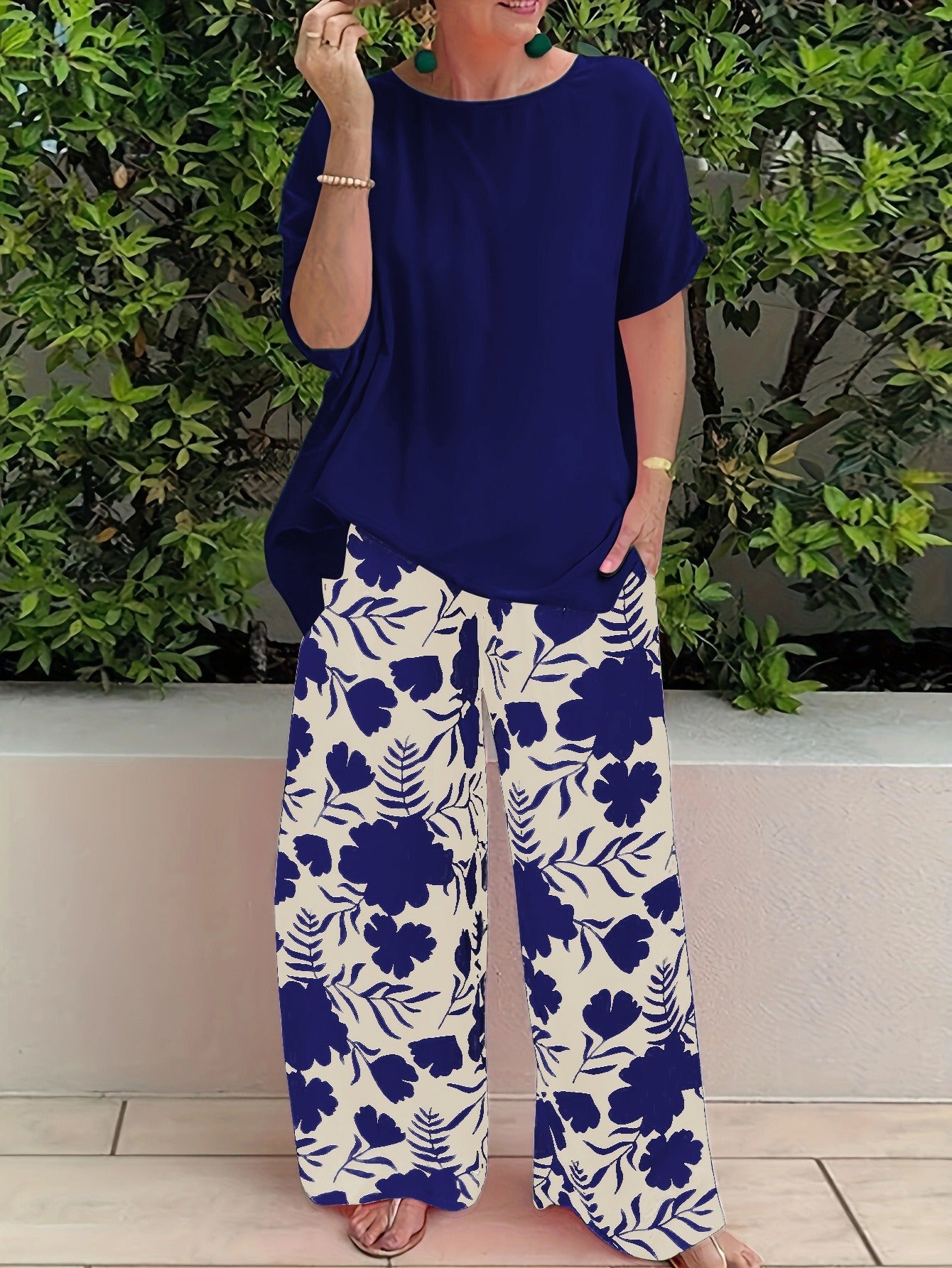 Women's wide leg floral print pants lightweight breathable relaxed fit summer fashion