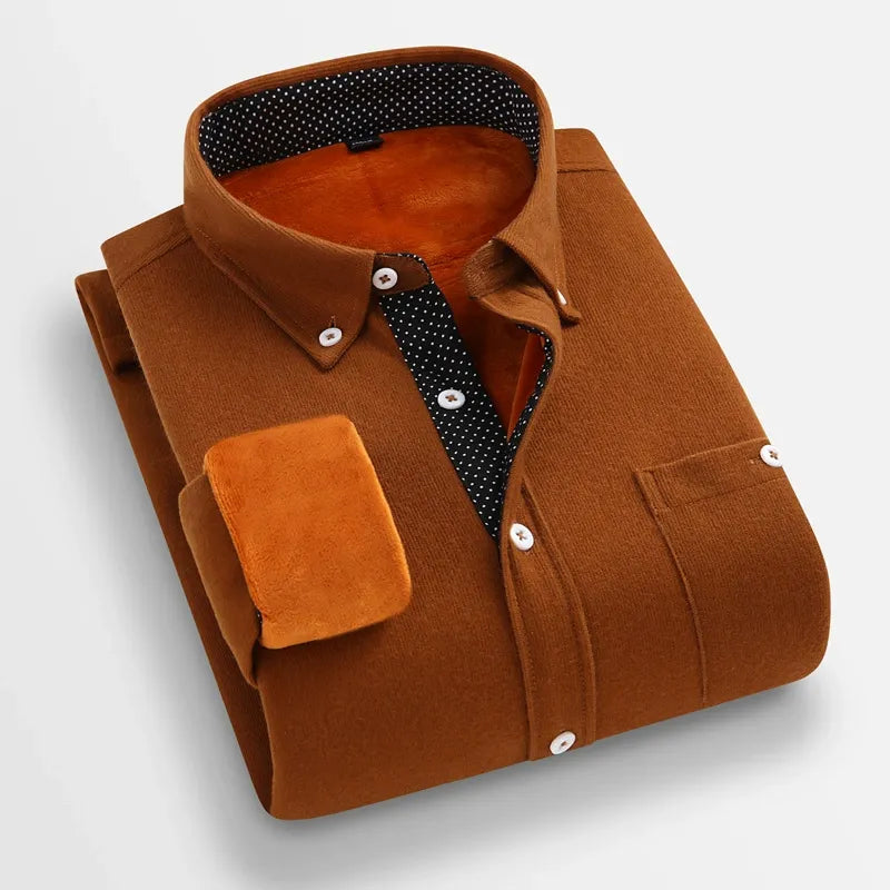 Mustard corduroy men's long sleeve shirt regular fit pointed collar smart casual