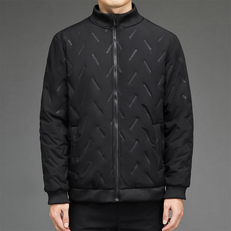Men's black quilted jacket regular fit with stand collar and ribbed cuffs for casual wear