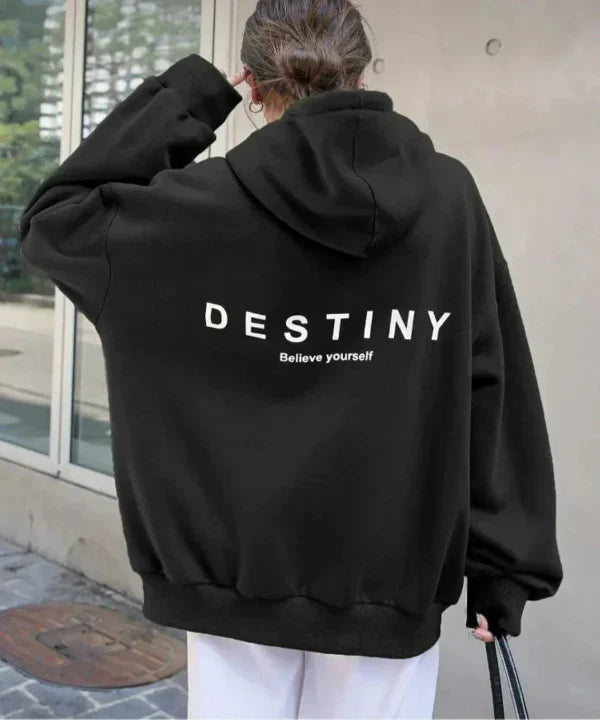 Women's oversized cotton blend hoodie with bold back graphic print, ultra-cozy relaxed fit