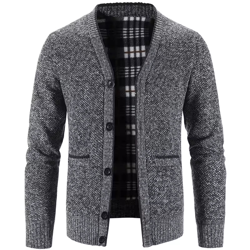Men's wool blend knit cardigan fleece-lined tailored fit smart casual fall winter layer