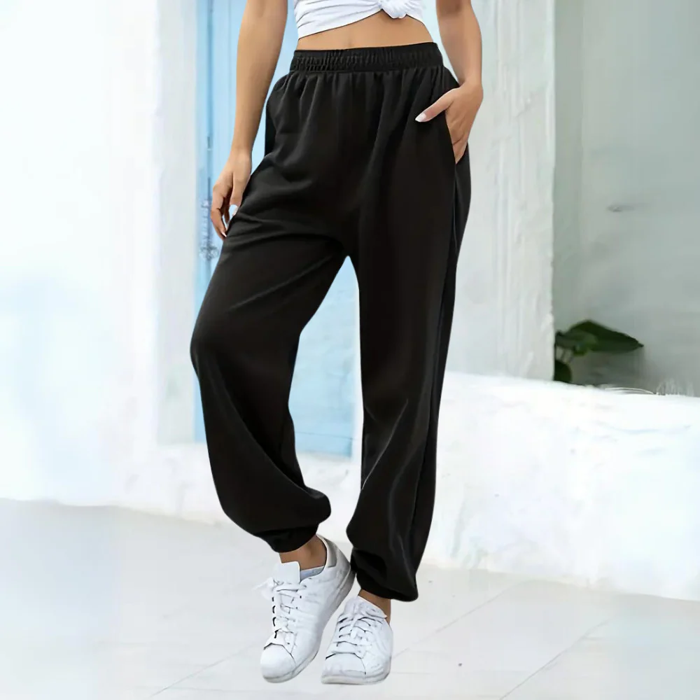 Women's relaxed fit cotton blend jogging pants with elastic waist and side pockets athleisure style
