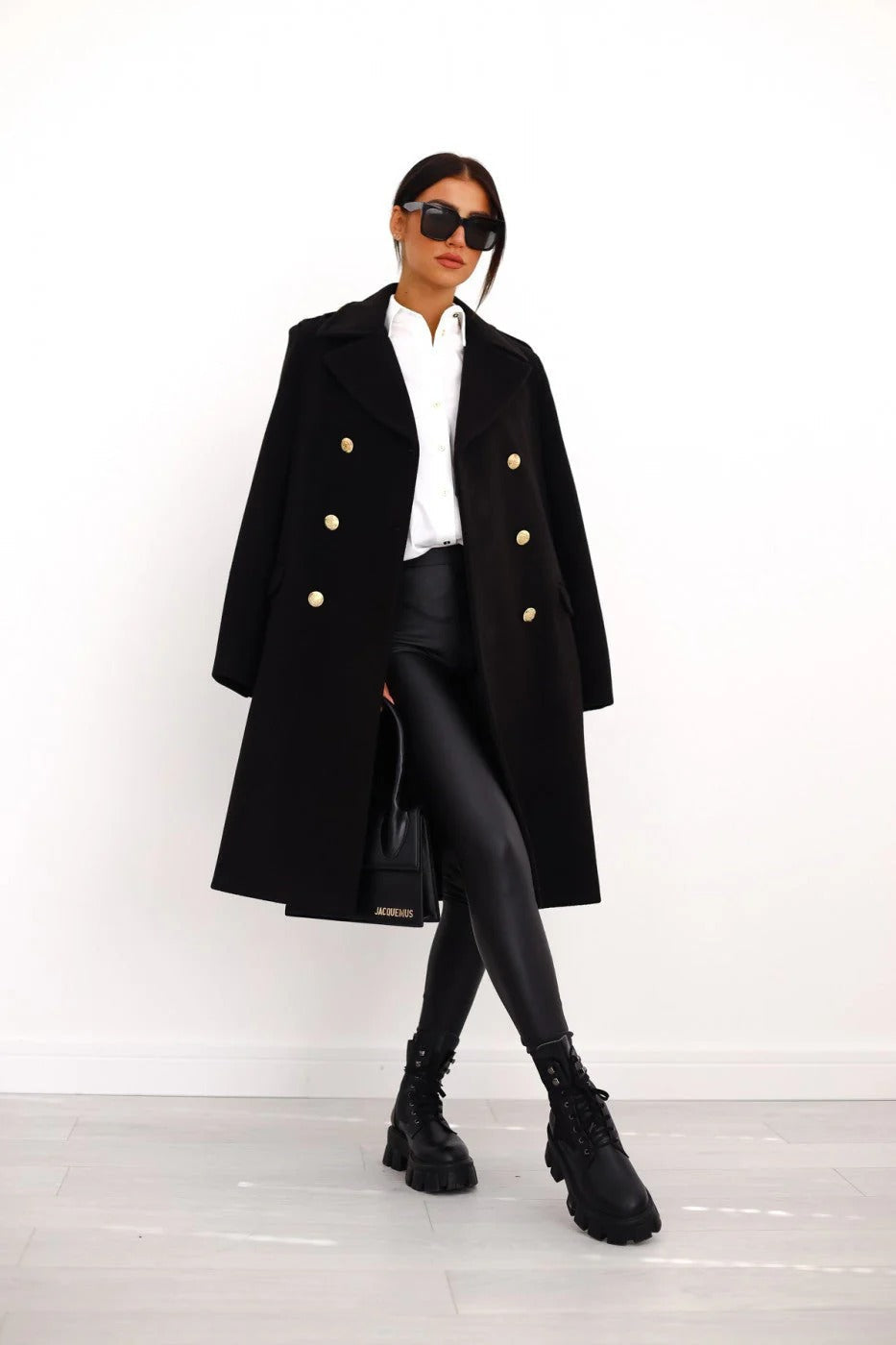 Camel wool blend long coat women double-breasted tailored fit notched lapel elegant outerwear