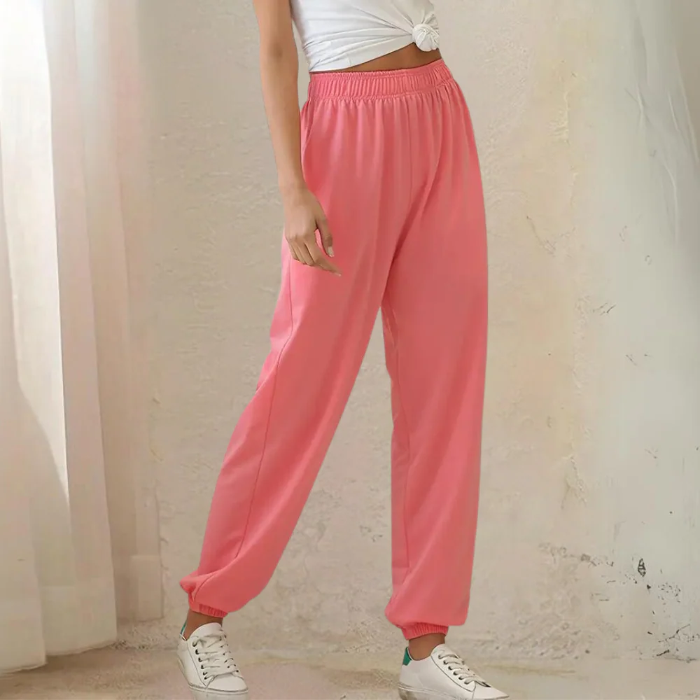 Women's relaxed-fit cotton blend jogging pants with elastic waist and side pockets athleisure style