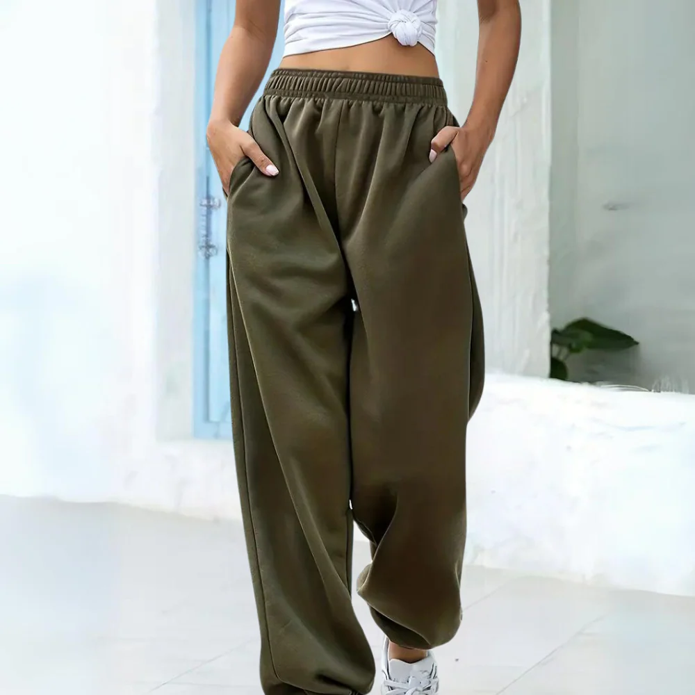 Women's relaxed fit cotton blend jogger pants with elastic waist and side pockets athleisure style
