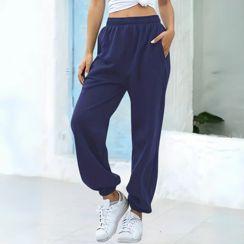Women's relaxed fit cotton blend jogging pants with elastic waist and side pockets athleisure style
