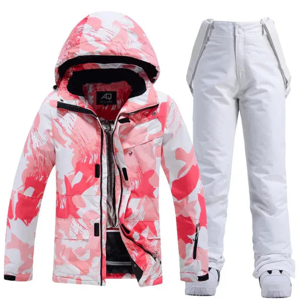 Women's two-piece insulated ski jacket hooded full-zip water-resistant winter outerwear for skiers