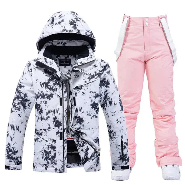 Women's two-piece insulated ski jacket water-resistant hooded full-zip winter outerwear for skiers