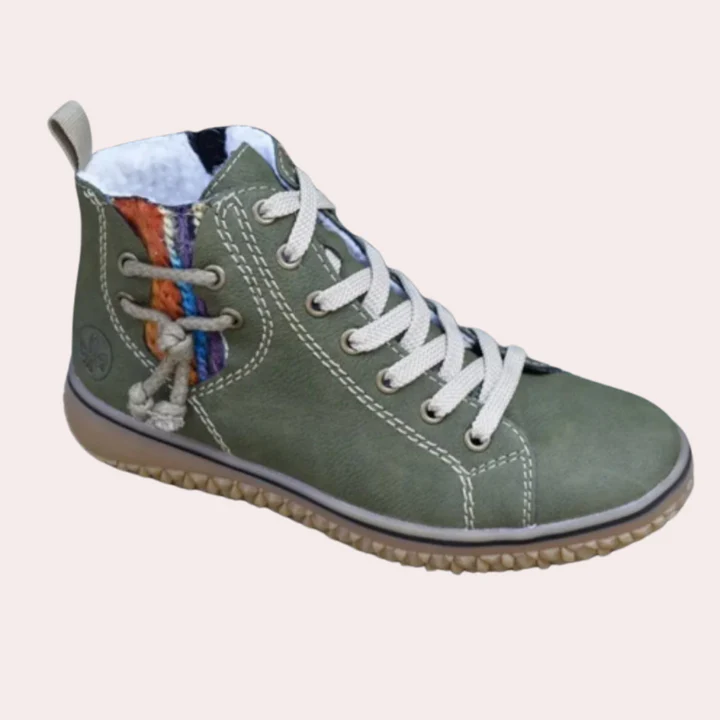 Women's black PU leather lace-up ankle boots with treaded sole, sleek fit for all-day comfort
