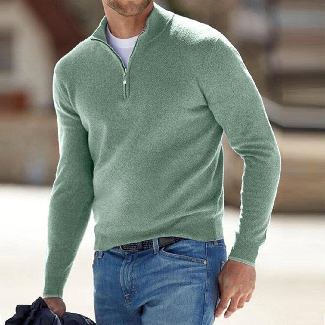 Men's slim fit zip-up sweater high collar breathable cotton blend versatile casual style