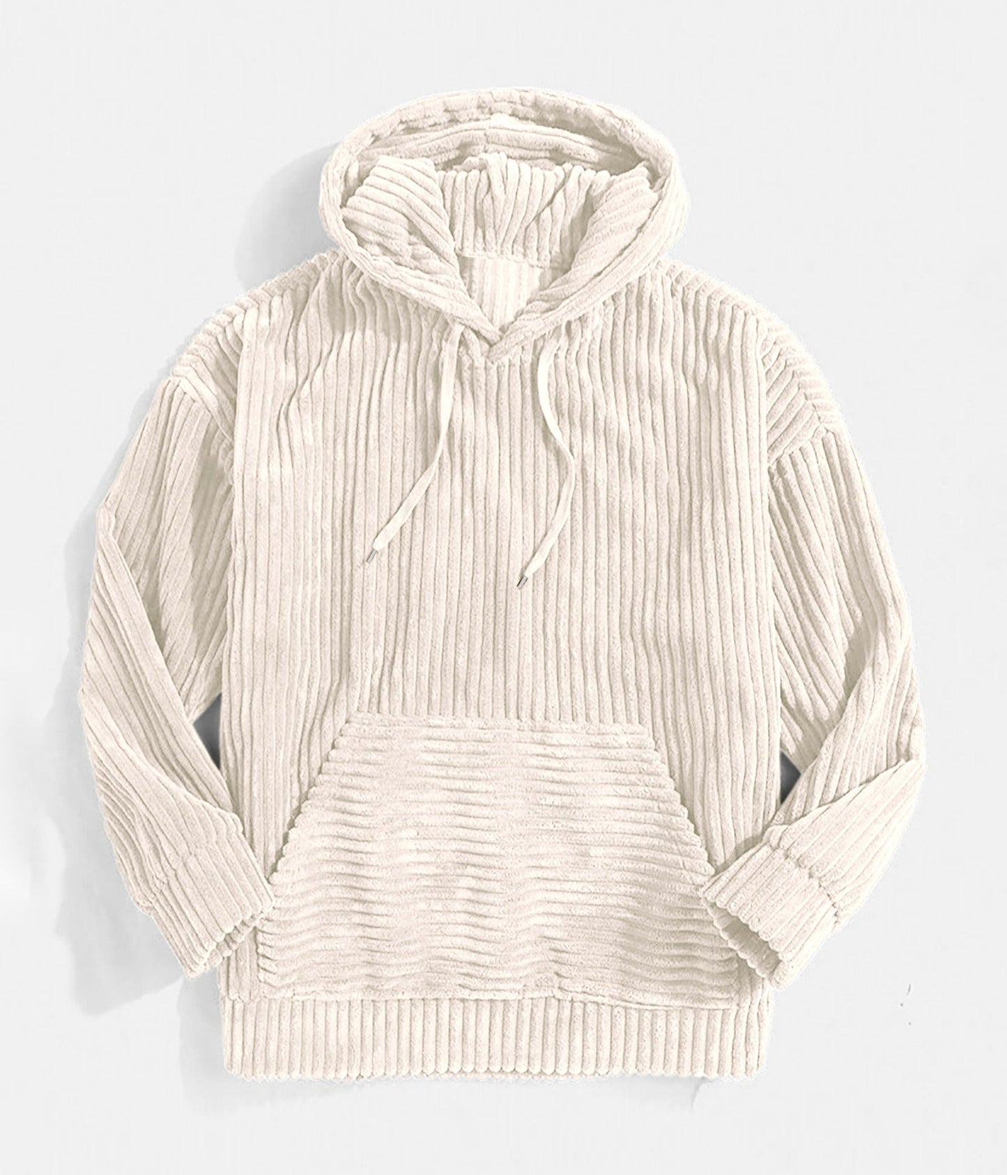 Men's oversized corduroy hoodie hooded V-neck kangaroo pocket textured ribbed all-season comfort