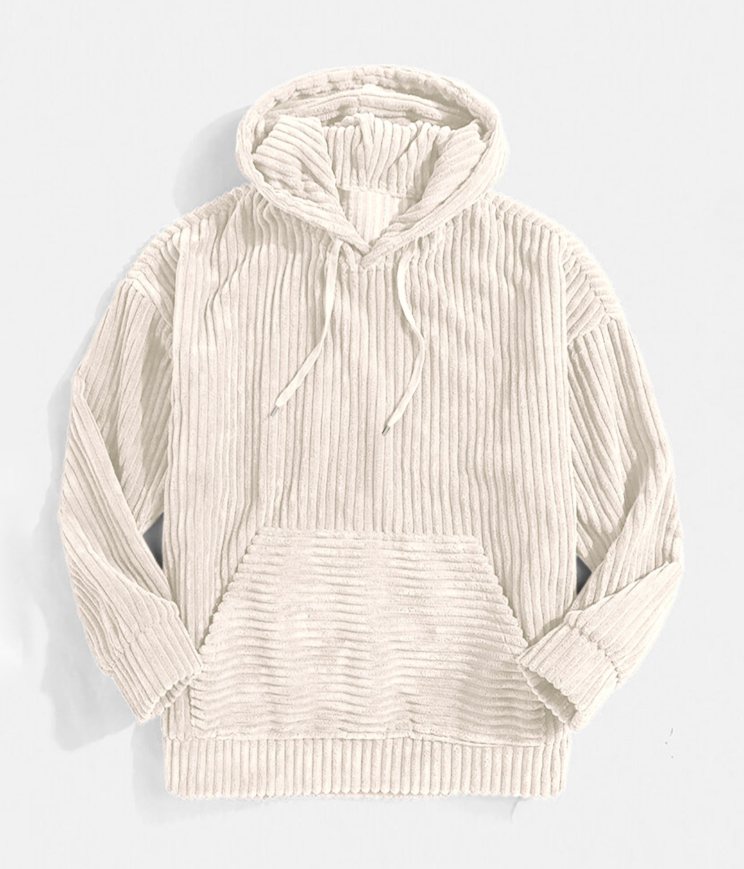 Men's oversized corduroy hoodie hooded V-neck kangaroo pocket textured ribbed all-season comfort