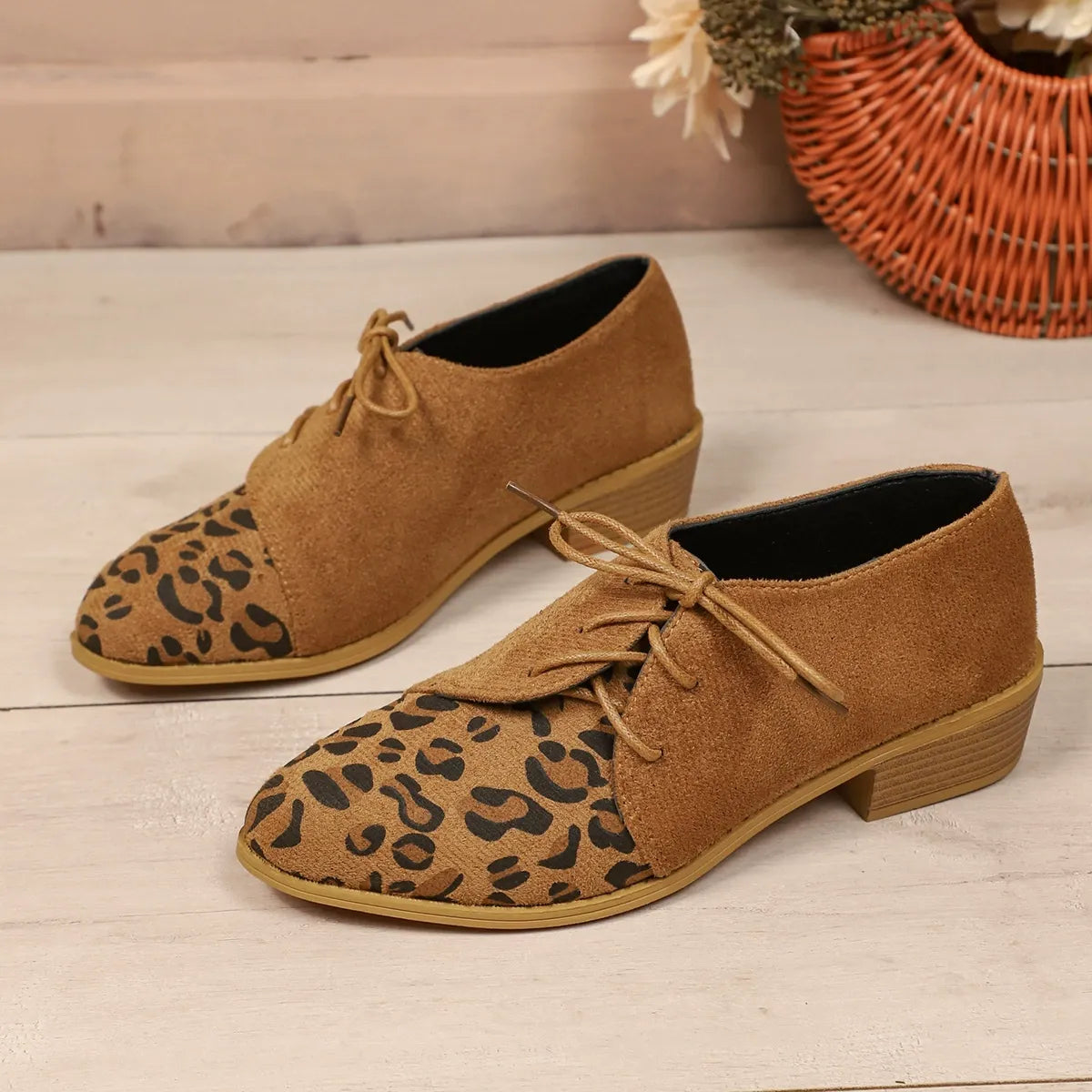 Women's suede-like ankle boots pointed toe lace-up block heel in neutral work-ready style