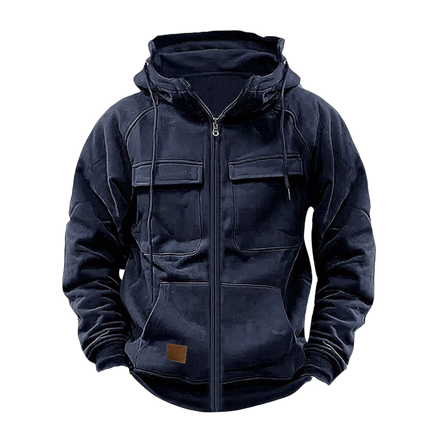 Men's relaxed fit half-zip hoodie with chest pockets in soft cotton fleece casual urban style