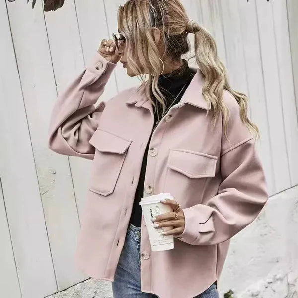 Women's oversized wool coat button-front notched collar flap pockets timeless polished style