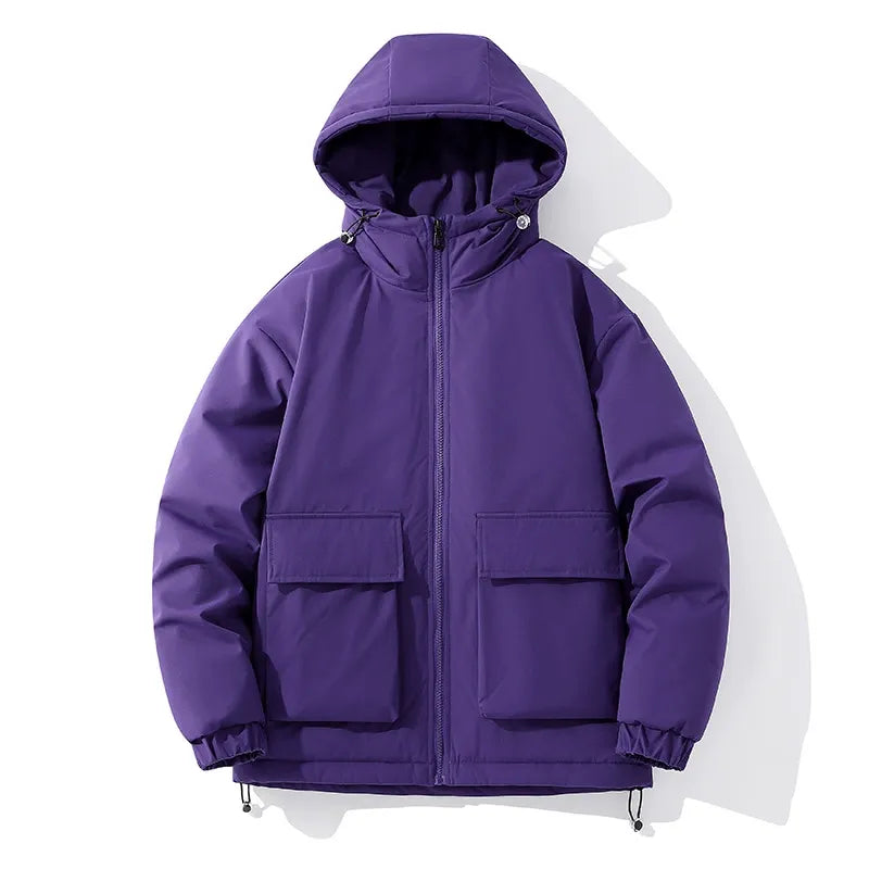 Men's oversized quilted puffer jacket hooded zip front pockets warm winter coat cold weather