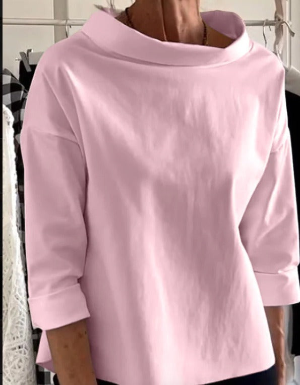 Women's loose fit casual top wide collar three-quarter sleeves relaxed silhouette everyday comfort