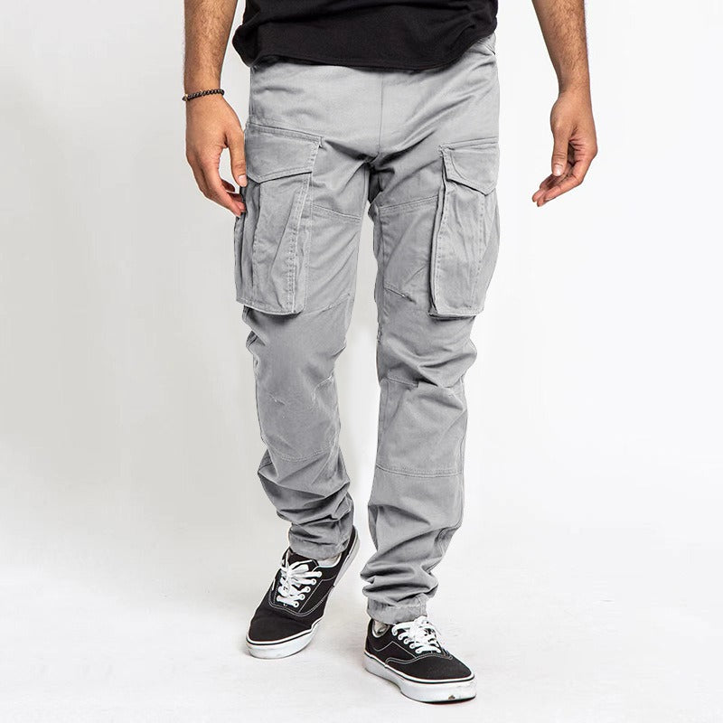 Men's loose fit cargo pants cotton blend with utility pockets, durable all-season outdoor style
