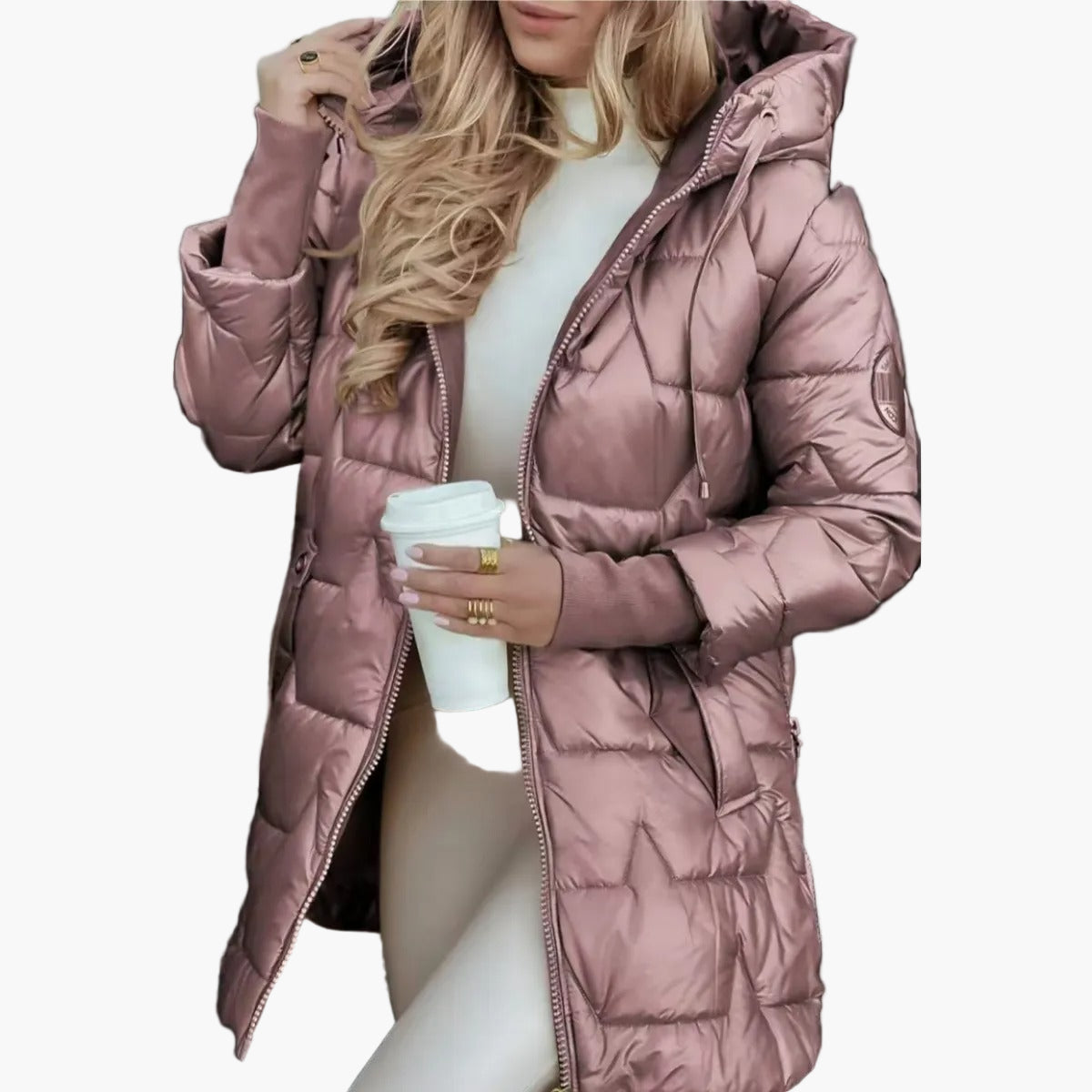 Women's quilted hooded coat slightly tailored fit warm insulated everyday autumn winter jacket