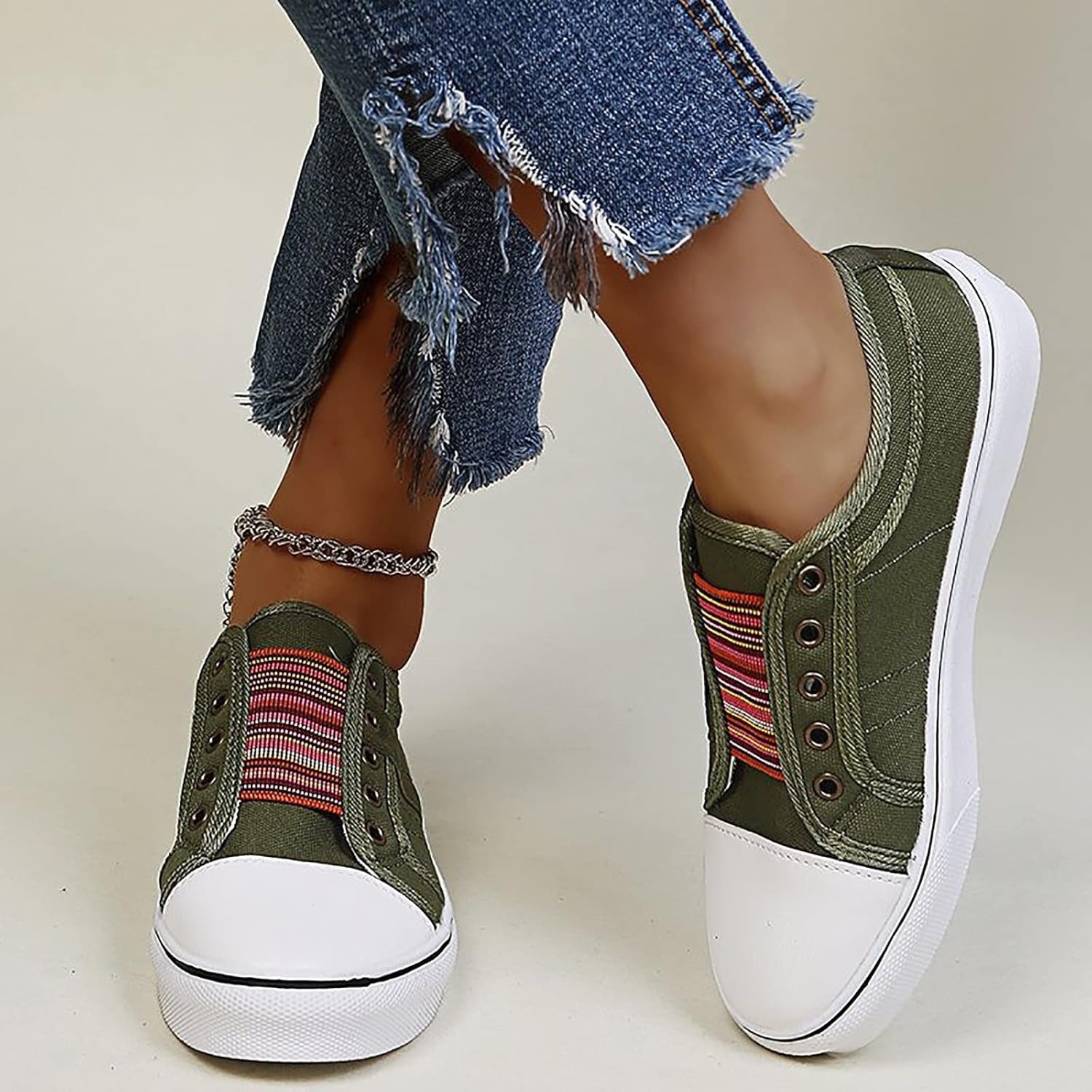 Women's laceless denim slip-on high-top sneakers with elastic band for effortless quick-entry comfort