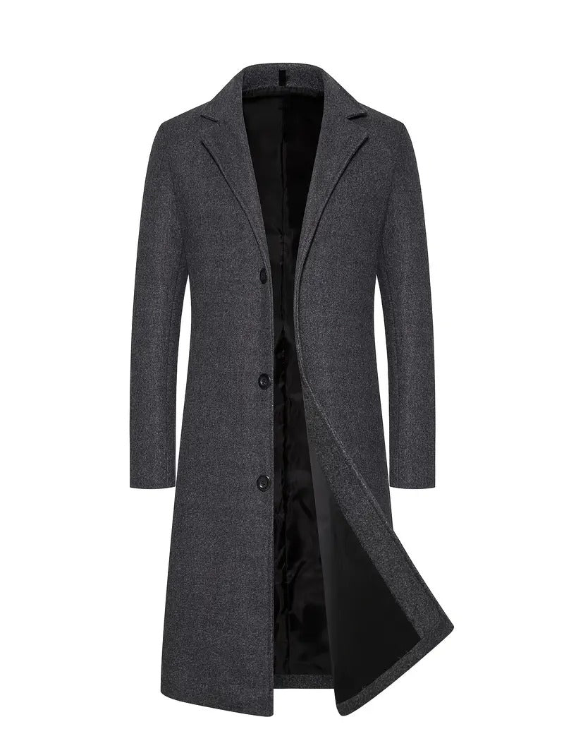 Men's camel wool topcoat mid-length 3-button front classic timeless silhouette for work and casual