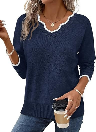 Women's cozy fuzzy knit V-neck pullover sweater in soft fall tones, long-sleeve casual everyday style
