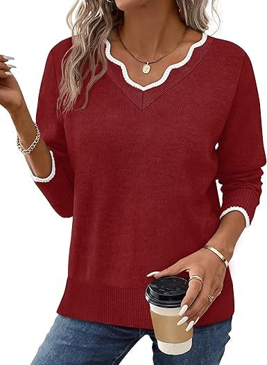 Women's cozy fuzzy knit V-neck sweater in casual fall style with long sleeves and soft pullover silhouette