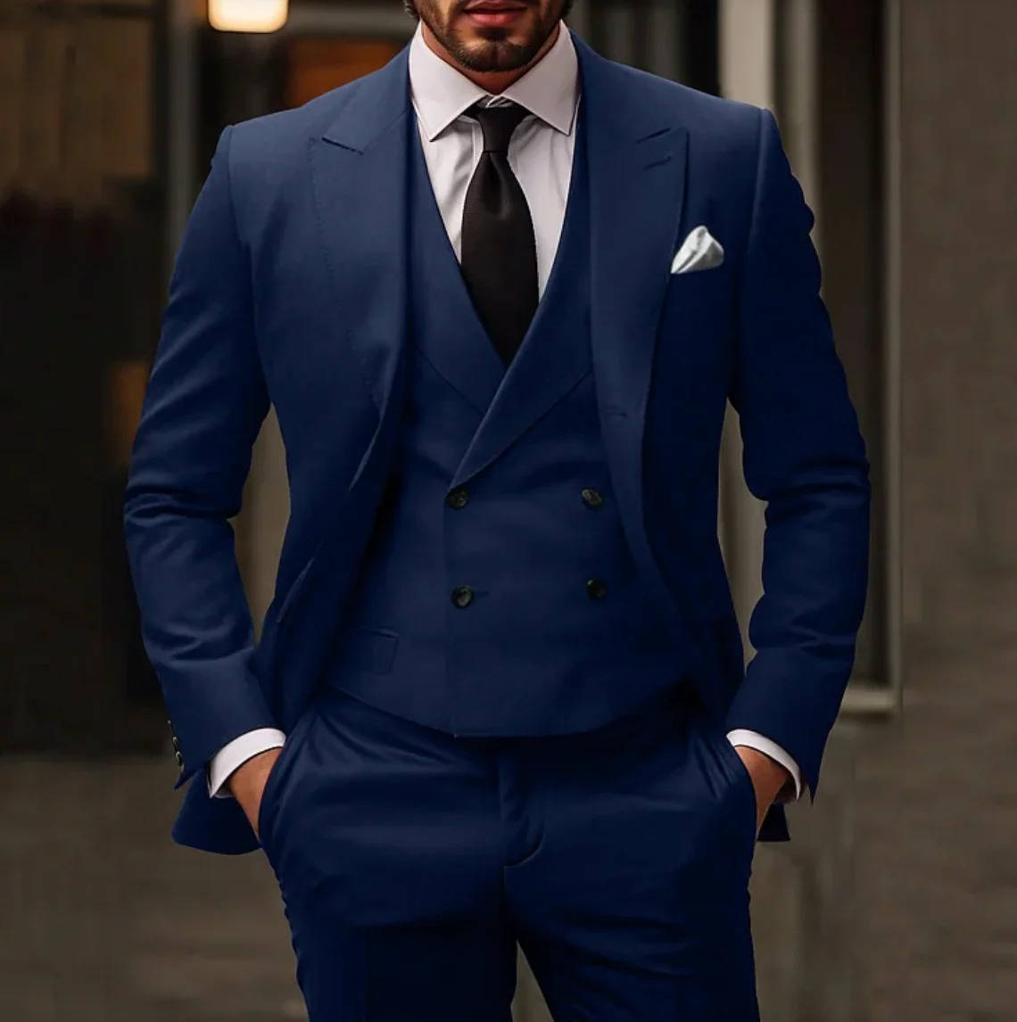Men's 3-piece burgundy tuxedo suit with waistcoat, slim formal cut, wrinkle-resistant fabric