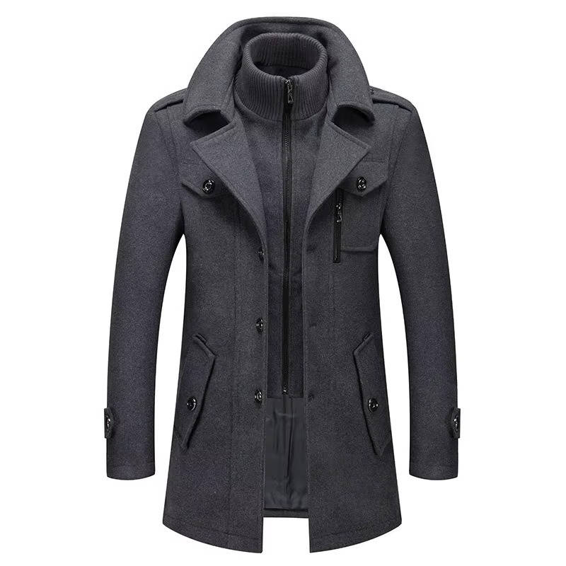 Men's slim fit tailored winter coat charcoal professional silhouette with structured single-breasted front