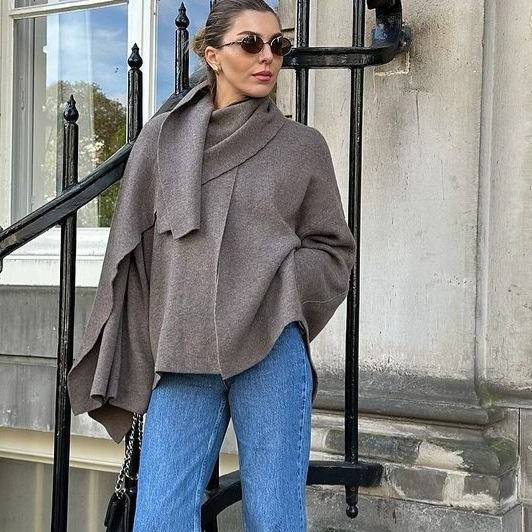 Draped cape jacket wool blend outerwear effortless silhouette for everyday professional style