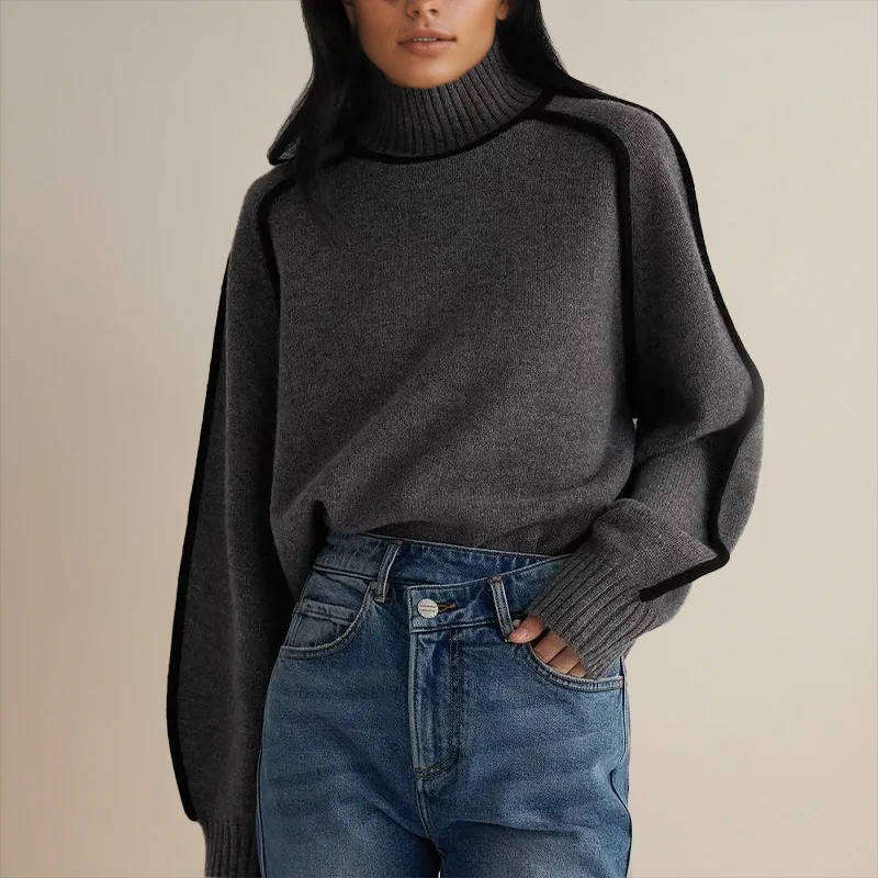 Women's designer-inspired turtleneck sweater slim fit knit with half-high collar all-day comfort