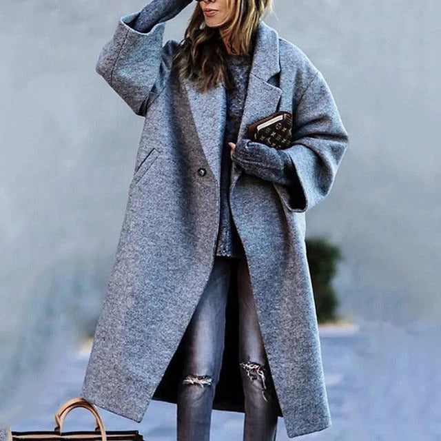 Women's long wool-blend winter coat elegant single-breasted silhouette windproof office-to-evening style
