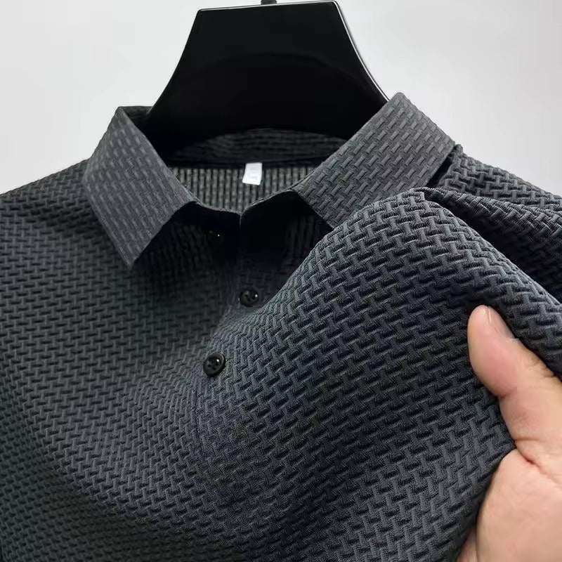 Men's short sleeve knitted polo shirt breathable stretch fabric modern slim fit everyday wear