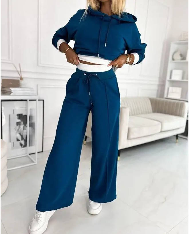 Women's solid color hoodie tracksuit set soft polyester coordinated two-piece casual everyday fit