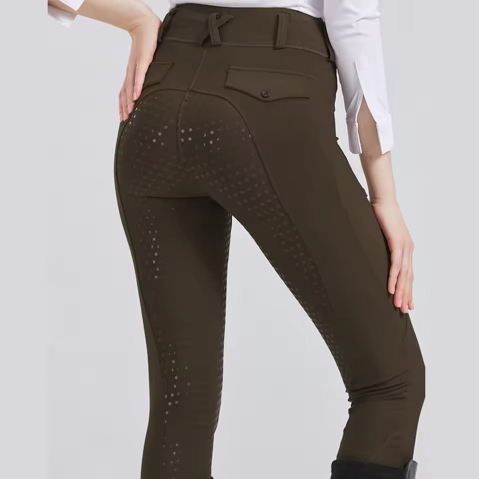 Women equestrian riding pants with full silicone grip, slim fit, stretch fabric in classic solid color