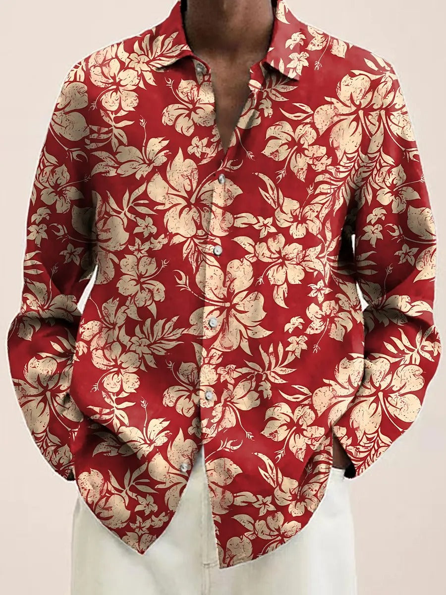 Men's navy casual button-down shirt with 3D white blossom floral pattern, perfect for brunch or date night