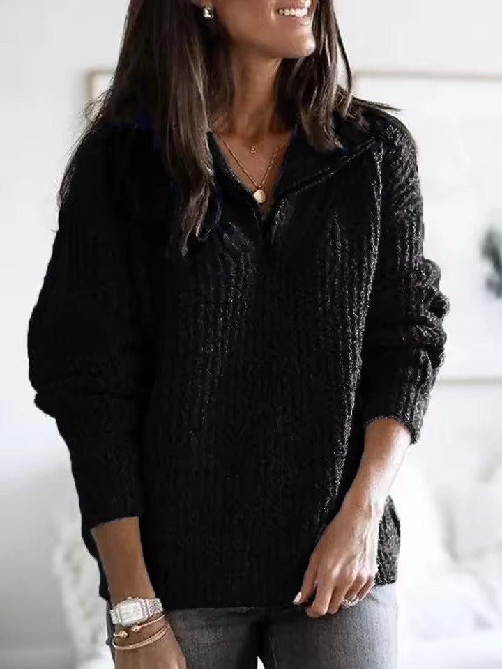Women's lightweight knit quarter zip pullover in neutral tone, polished slim fit with adjustable neckline